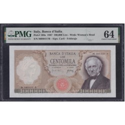 Италия 100000 лир 03.07.1967 (ITALY 100000 Lire 03.07.1967) P 100a: PMG 64 UNC 