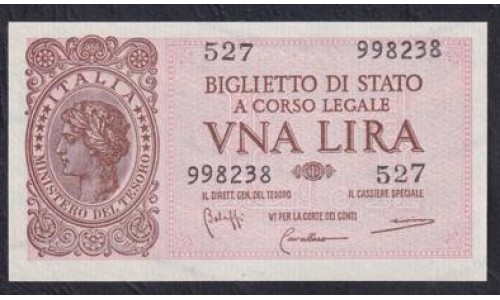 Италия 1 лира 1944 года, 998238 (ITALY 1 Lira 1944) P 29b : UNC