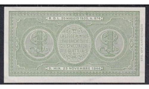 Италия 1 лира 1944 года, 998238 (ITALY 1 Lira 1944) P 29b : UNC