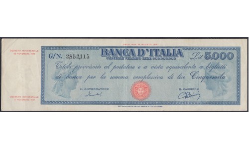 Италия 5000 лир 22.11.1949, РЕДКИЕ (ITALY 5000 Lire 22.11.1949) P 85c : XF