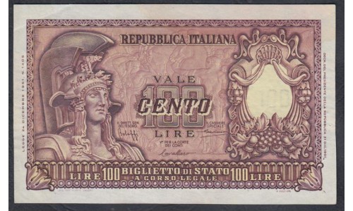 Италия 100 лир 1951 (ITALY 100 Lire 1951) P 92а: aUNC/UNC