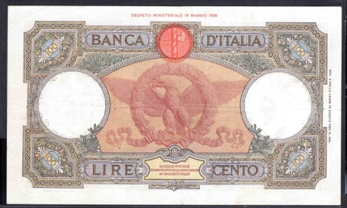 Италия 100 лир 1936 (ITALY 100 Lire 1936) P 55а : XF-