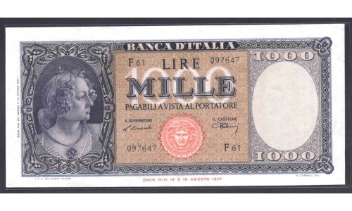 Италия 1000 лир 1947 (ITALY 1000 Lire 1947) P 83: aUNC-