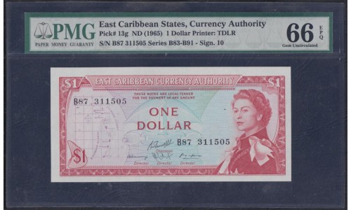 Восточные Карибские Острова 1 доллар ND (1965) (EAST CARIBBEAN STATES 1 Dollar ND (1965)) P13g: PMG 66 Gem Ucirculated EPQ
