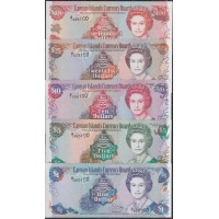Каймановы Острова комплект 1, 5, 10, 25 и 100 долларов, 1996 г. Все номера заканчиваются на 100!!! (CAYMAN ISLANDS 1, 5, 10, 25, 100 Dollars 1996) P 16a-20: UNC