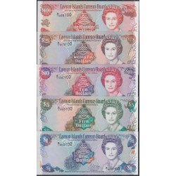 Каймановы Острова комплект 1, 5, 10, 25 и 100 долларов, 1996 г. Все номера заканчиваются на 100!!! (CAYMAN ISLANDS 1, 5, 10, 25, 100 Dollars 1996) P 16a-20: UNC