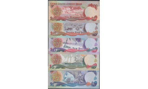 Каймановы Острова комплект 1, 5, 10, 25 и 100 долларов, 1996 г. Все номера заканчиваются на 100!!! (CAYMAN ISLANDS 1, 5, 10, 25, 100 Dollars 1996) P 16a-20: UNC