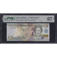 Каймановы Острова 70 долларов 2022 года, G/1 007787 ЮБИЛЕЙНЫЕ (CAYMAN ISLANDS 70 Dollarы 2022) P 47a: PMG 67 Superb Gem UNC
