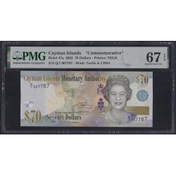 Каймановы Острова 70 долларов 2022 года, G/1 007787 ЮБИЛЕЙНЫЕ (CAYMAN ISLANDS 70 Dollarы 2022) P 47a: PMG 67 Superb Gem UNC