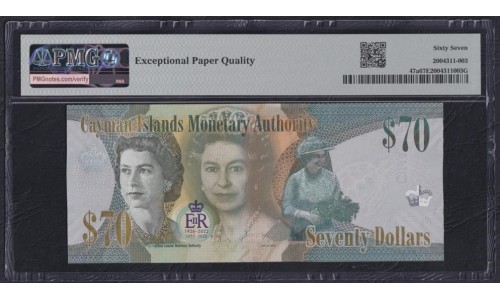 Каймановы Острова 70 долларов 2022 года, G/1 007787 ЮБИЛЕЙНЫЕ (CAYMAN ISLANDS 70 Dollarы 2022) P 47a: PMG 67 Superb Gem UNC