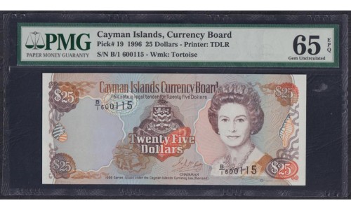 Каймановы Острова 25 долларов 1996г. (CAYMAN ISLANDS 25 Dollars 1996) P 19: UNC PMG 65 EPQ