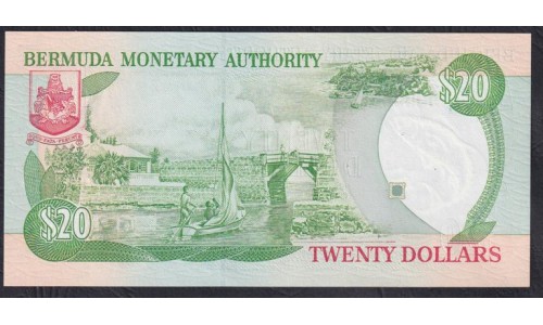 Бермудские Острова 20 долларов 1997 года, РЕДКОСТЬ (BERMUDA 20 Dollars 1997, RARE) P 47: UNC 