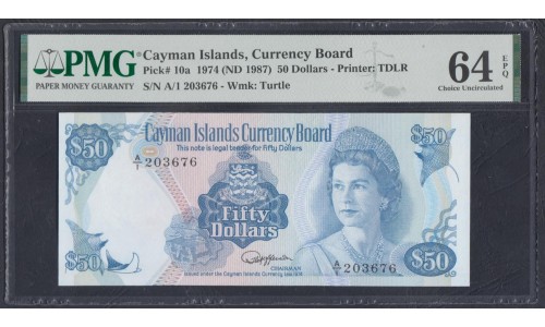 Каймановы Острова 50 долларов 1974 г. (CAYMAN ISLANDS 50 Dollars 1974) P 10a: UNC PMG 64 EPQ