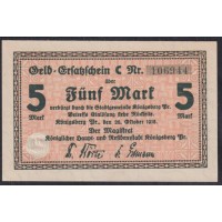 Кёнигсберг, нотгельд 5 марок 26 октября1918 (Koningsbeg, notgeld 5 mark 26.10.1918) : UNC