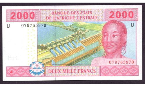 Камерун 2000 франков 2002, светло-красный серийный # (CAMEROON 2000 Francs 2002, pale red serial #) P 208Ub : UNC
