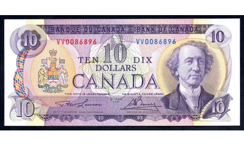 Канада 10 долларов 1971 года (CANADA 10 dollars 1971) P88с: UNC