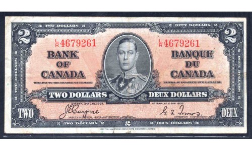 Канада 2 доллара 1937 года (CANADA 2 dollars 1937) P59b: VF
