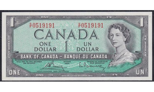 Канада 1 доллар 1954 года, 0519191, Красивый Номер (CANADA 1 dollar 1954) P 75с: UNC