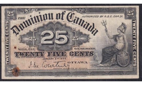 Канада 25 центов 1900 г. (CANADA  25 cents 1900) P 9a: VG