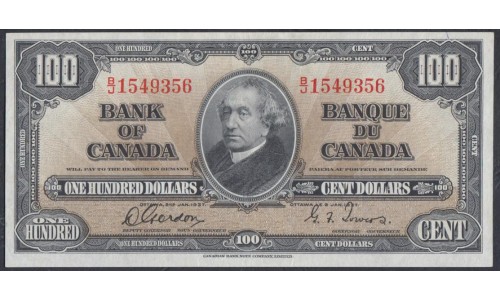 Канада 100 долларов 1937 года (CANADA 100 dollars 1937) P 64c: UNC-/UNC