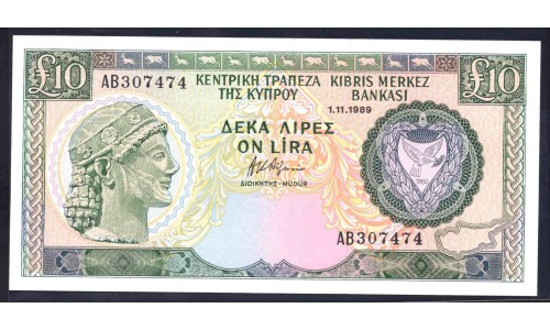 Кипр 10 фунтов 1989 (CYPRUS 10 Pounds 1989) P 55а : UNC