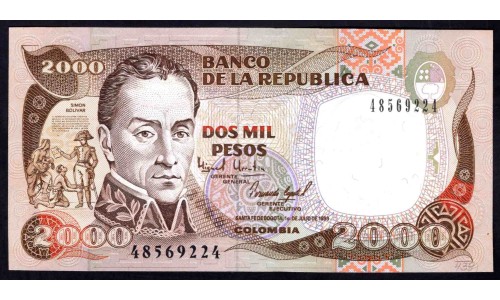 Колумбия 2000 песо 1993 г. (COLOMBIA  2000 pesos 1993) P 439а: UNC