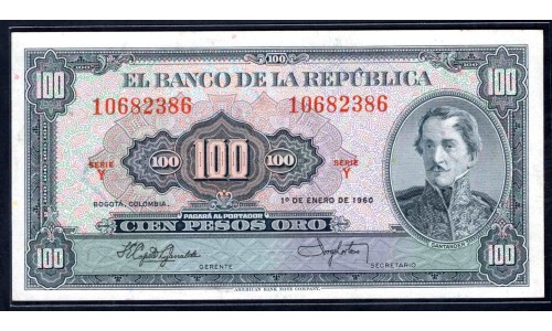 Колумбия 100 песо 1960 г. (COLOMBIA  100 pesos oro 1960) P 403b: UNC