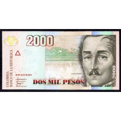 Колумбия 2000 песо 28.07.2010 г. (COLOMBIA  2000 pesos 28.07.2010) P 457n: UNC