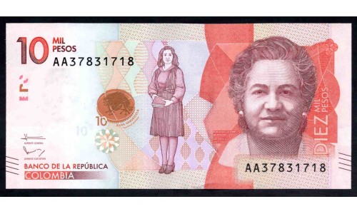 Колумбия 10000 песо 2015 г. (COLOMBIA  10000 pesos 2015) P 460a: UNC