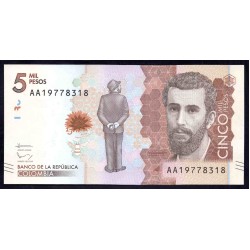 Колумбия 5000 песо 2015 г. (COLOMBIA  5000 pesos 2015) P 459а: UNC