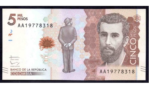Колумбия 5000 песо 2015 г. (COLOMBIA  5000 pesos 2015) P 459а: UNC