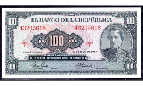 Колумбия 100 песо 1967 г. (COLOMBIA  100 pesos oro 1967) P 403с: UNC