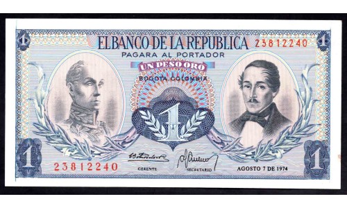 Колумбия 1 песо 1974 г. (COLOMBIA  1 pesos oro 1974) P 404е: UNC