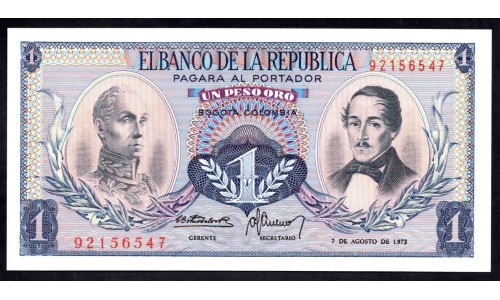 Колумбия 1 песо 1973 г. (COLOMBIA  1 pesos oro 1973) P 404е: UNC