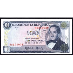 Колумбия 100 песо 1971 г. (COLOMBIA  100 pesos oro 1971) P 410c: UNC
