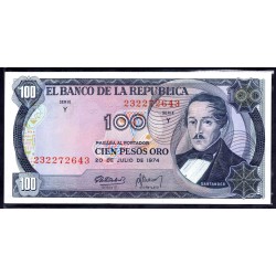 Колумбия 100 песо 1974 г. (COLOMBIA  100 pesos oro 1974) P 415: UNC