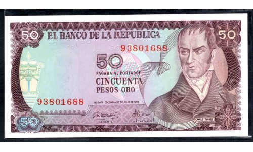 Колумбия 50 песо 1973 г. (COLOMBIA  50 pesos oro 1973) P 414: UNC