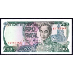 Колумбия 200 песо 1974 года, пореже (COLOMBIA  200 pesos oro 1974) P 417а: UNC