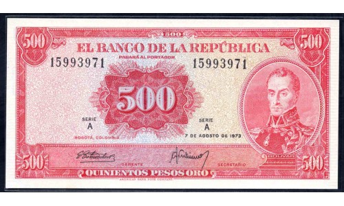 Колумбия 500 песо 1973 г. (COLOMBIA  500 pesos oro 1973) P 416: UNC