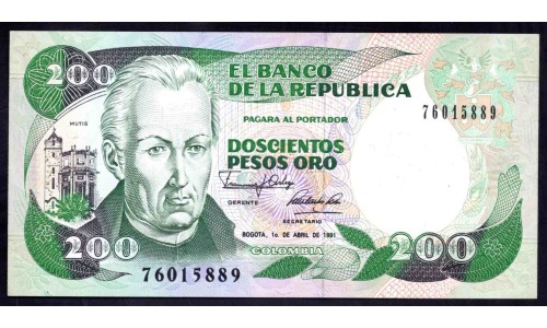 Колумбия 200 песо 01.04.1991 г. (COLOMBIA  200 pesos oro 01.04.1991) P 429d: UNC