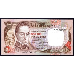 Колумбия 2000 песо 1986 г. (COLOMBIA  2000 pesos oro 1986) P 430d: UNC