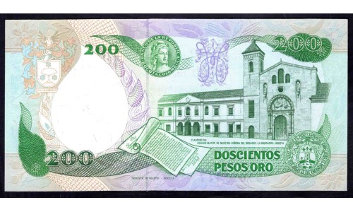 Колумбия 200 песо 1988 г. (COLOMBIA  200 pesos oro 1988) P 429d: UNC