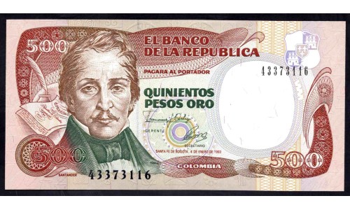 Колумбия 500 песо 1993 г. (COLOMBIA  500 pesos oro 1993) P 431А: UNC