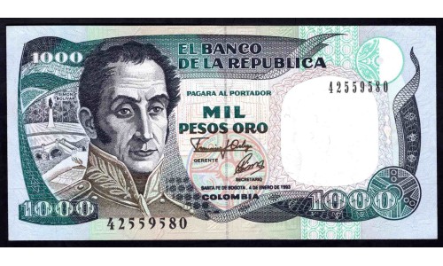Колумбия 1000 песо 1993 г. (COLOMBIA  1000 pesos oro 1993) P 432А: UNC