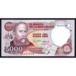 Колумбия 5000 песо 1990 г. (COLOMBIA  5000 pesos oro 1990) P 436: UNC