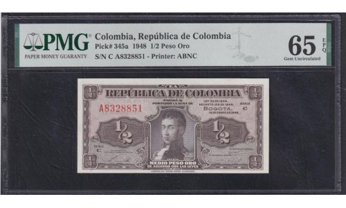 Колумбия 1/2 песо 1948 года, Редкие (COLOMBIA 1/2 peso oro 1942) P 345a: UNC