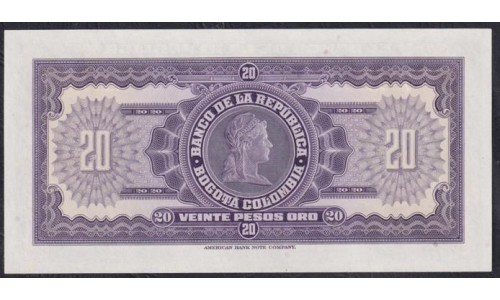 Колумбия 20 песо 1950 г. (COLOMBIA 20 pesos 1950) P 392d: UNC
