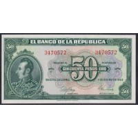 Колумбия 50 песо 1953 года, 3470572 (COLOMBIA  50 peso oro 1953) P 393d: aUNC/UNC