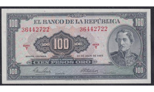 Колумбия 100 песо 1965 г. (COLOMBIA  100 pesos oro 1965) P 403c: UNC-