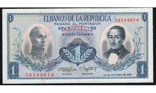 Колумбия 1 песо 1959 г. (COLOMBIA  1 pesos oro 1959) P 404a: UNC